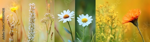 De la graine a la fleur etapes de croissance dune paquerette, soleil eclatant et fond vert naturel, evolution lente photo