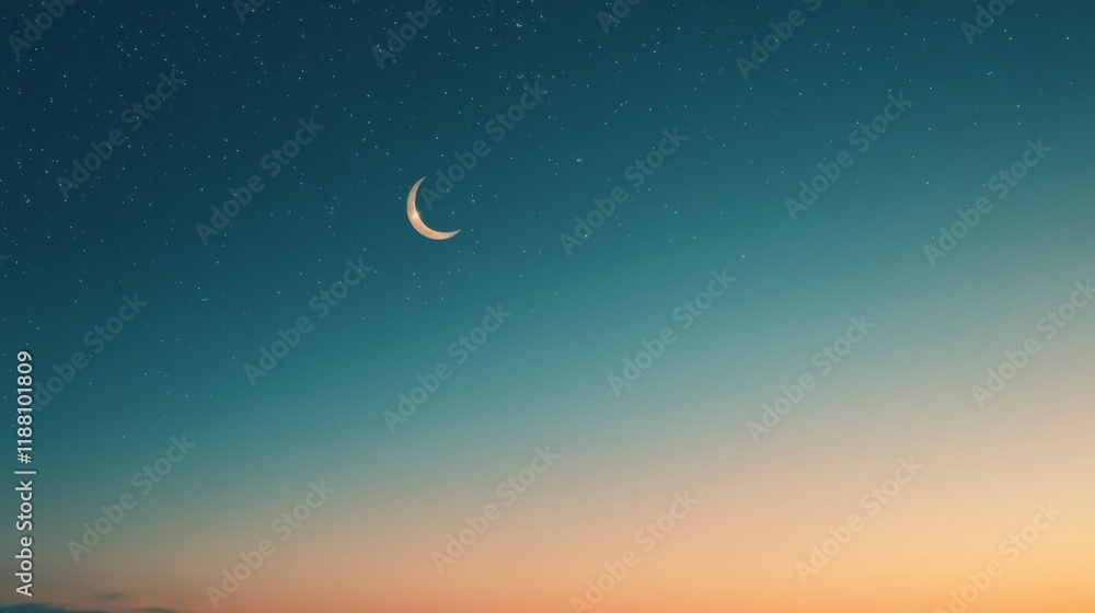 Crescent Moon and Stars in Twilight Sky Crescent Moon and Stars in Twilight Sky