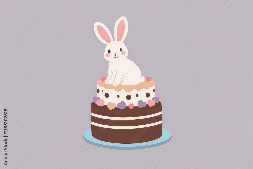 A delightful rabbit perches on a beautifully decorated rustic cake, adorned with colorful fruits and cream, adding charm to a Happy BirthDay celebration. A delightful rabbit perches on a beautifully decorated rustic cake, adorned with colorful fruits and cream, adding charm to a Happy BirthDay celebration.