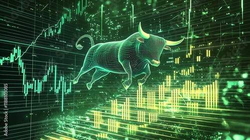 Digital Bull Symbolizing Market Growth and Financial Success