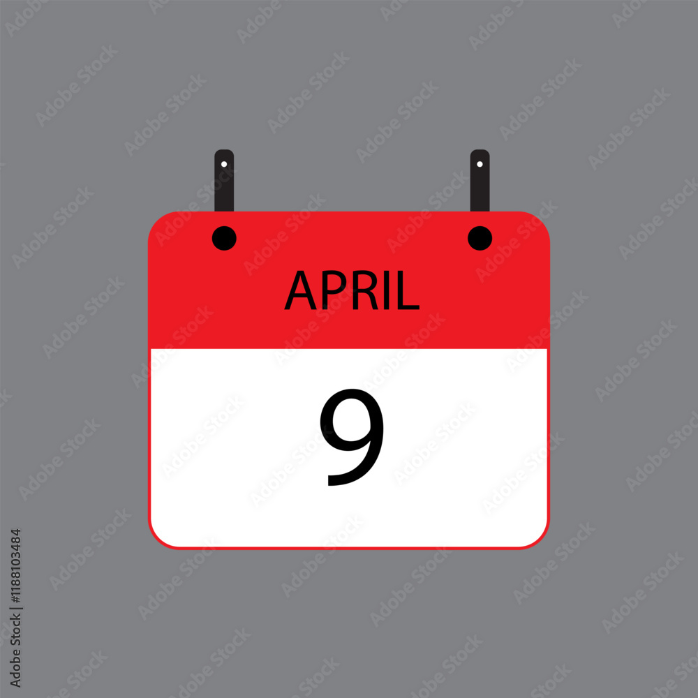 Calendar icon with April 9 date on grey background. Vector schedule symbol. Calendar icon with April 9 date on grey background. Vector schedule symbol.