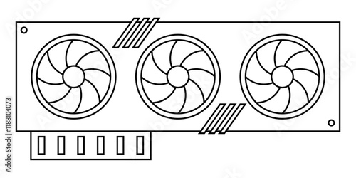 GPU line icon. Modern Graphic Processing Unit with three fans. Vector illustration isolated on white background.