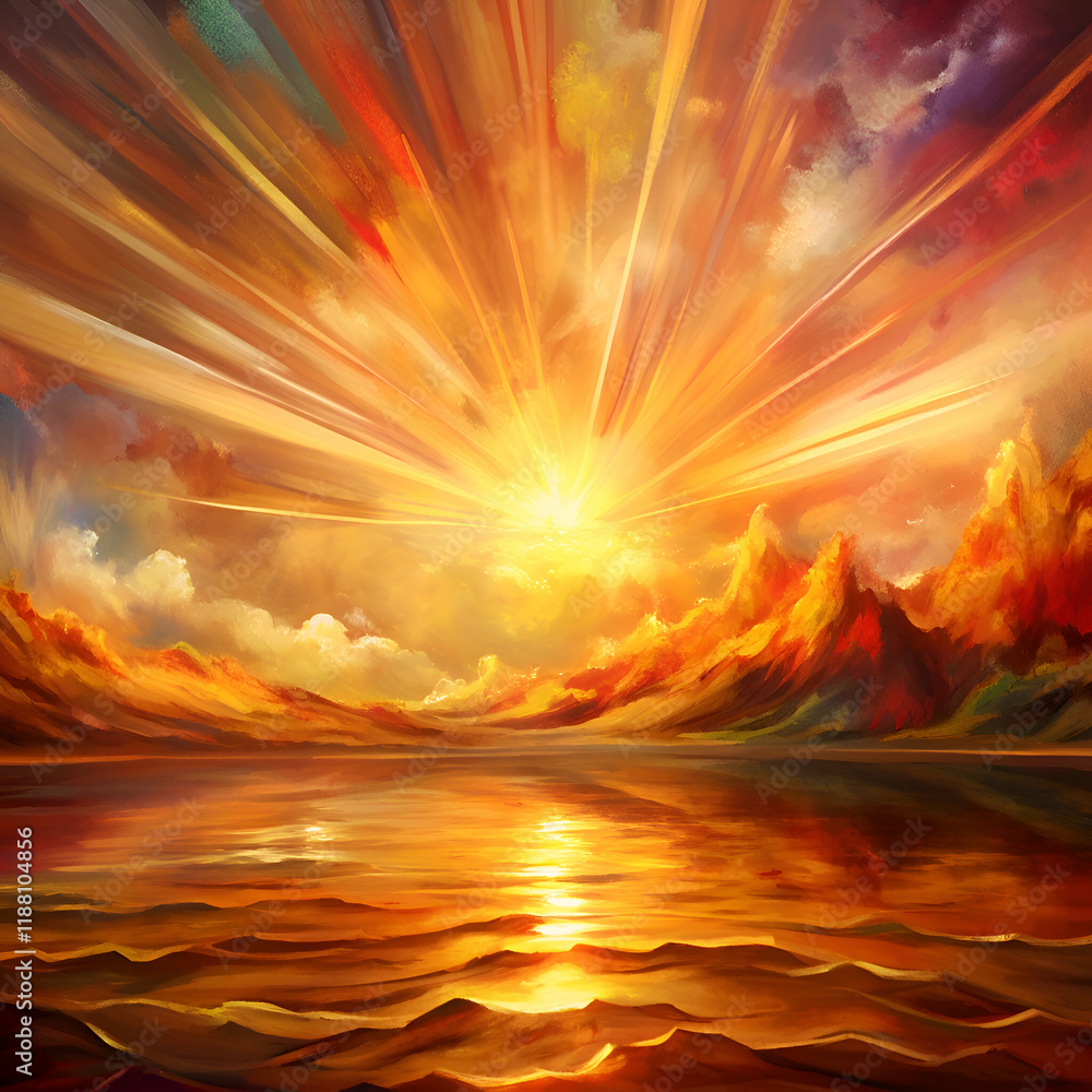Golden Sunset Over Mountain Range with Water Reflection Golden Sunset Over Mountain Range with Water Reflection