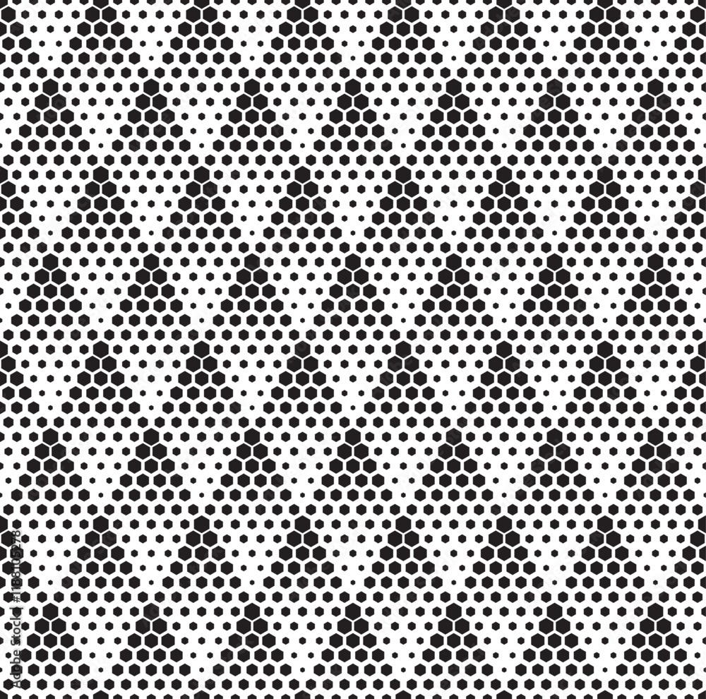 Seamless geometric pattern of black circles on a white background. Option with a Short fade out.