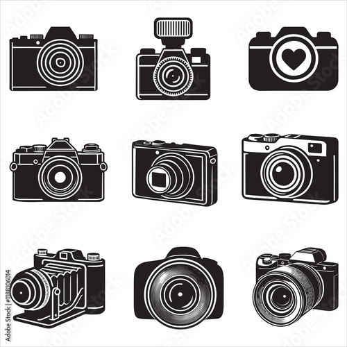 Collection Photo Camera silhouette Design, Camera Vector illustration, Cameraman clipart Graphic
