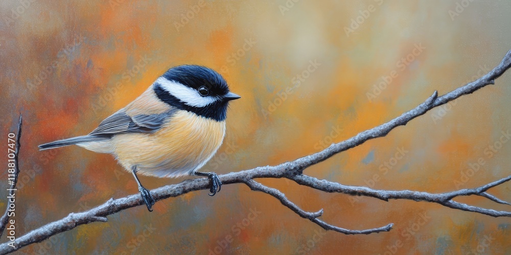 A chickadee rests gracefully on a branch, showcasing its charming features and vibrant colors. The chickadee adds a delightful touch to the natural setting of the branch. A chickadee rests gracefully on a branch, showcasing its charming features and vibrant colors. The chickadee adds a delightful touch to the natural setting of the branch.