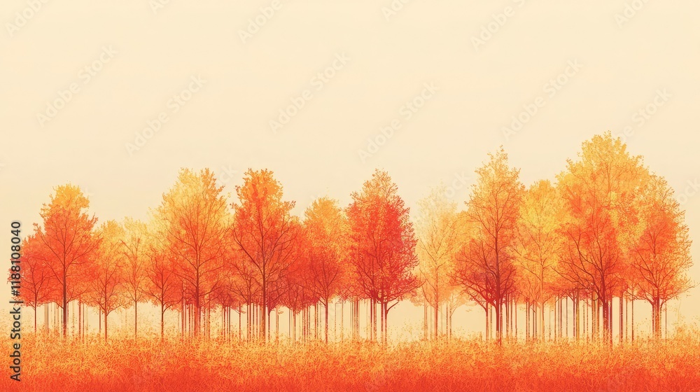 Fototapeta premium Autumn Forest Scene with Vibrant Orange and Yellow Leaves