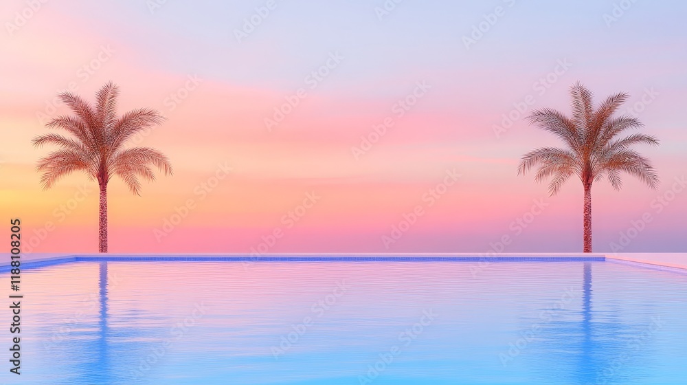 Serene Sunset: Palm Trees & Infinity Pool Paradise Serene Sunset: Palm Trees & Infinity Pool Paradise