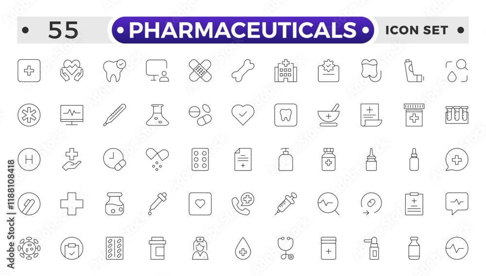 Pharmaceuticals Icon set collection. Set of vector line icons of Medicine and health for web and apps. modern icon and various concepts, Set of flat signs and symbols for web and apps. Pharmaceuticals Icon set collection. Set of vector line icons of Medicine and health for web and apps. modern icon and various concepts, Set of flat signs and symbols for web and apps.