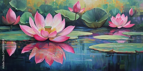 Blooming pink lotus flowers gracefully unfold in the serene pond, showcasing the exquisite beauty of pink lotus flowers as they thrive in tranquil waters, reflecting nature s artistry.