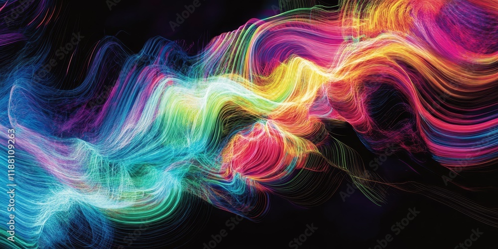 Obraz premium Neon stripes vividly represent and illustrate the activity occurring in the brain, showcasing the dynamic processes of brain function through colorful visualization.