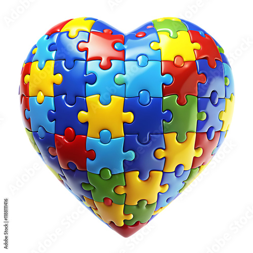 colorful puzzle heart 3d render for autism awareness