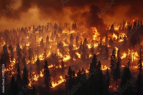 Wildfire destruction in forest