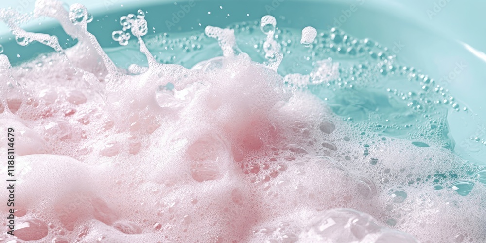 Obraz premium Shampoo foam creates fluffy soap bubbles in the bath, enhancing the bath experience with rich, soft foam and playful bubbles. Enjoy the soothing sensation of shampoo foam and bubbles.