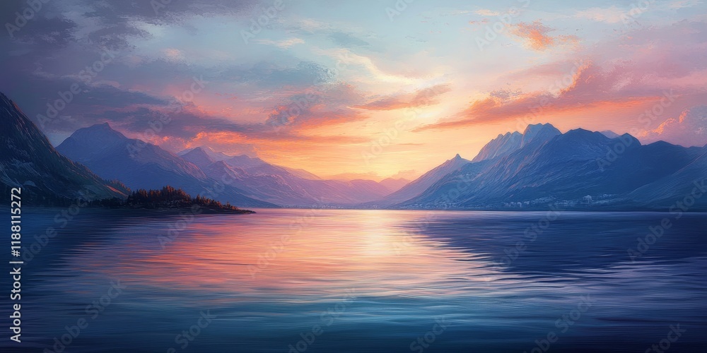 Stunning sunset depicting the mountains meeting the sea, showcasing the beautiful interplay of colors in the sky and water, creating a breathtaking scene of beauty and tranquility. Stunning sunset depicting the mountains meeting the sea, showcasing the beautiful interplay of colors in the sky and water, creating a breathtaking scene of beauty and tranquility.