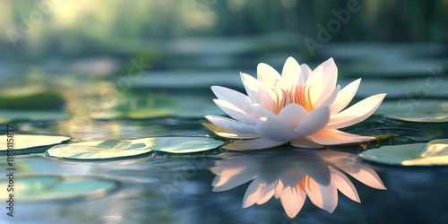 Lotus flower gracefully blooms in a serene pond, showcasing the beauty of the lotus flower as it floats delicately on the water s surface, creating a tranquil and peaceful atmosphere.