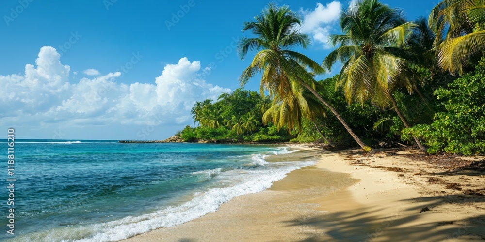 Tranquil Caribbean beach featuring swaying palm trees, creating a serene atmosphere ideal for relaxation. The Caribbean beach is perfect for enjoying the soothing presence of palm trees. Tranquil Caribbean beach featuring swaying palm trees, creating a serene atmosphere ideal for relaxation. The Caribbean beach is perfect for enjoying the soothing presence of palm trees.