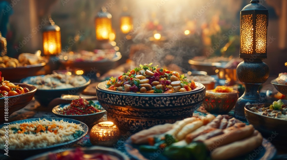 A Lavish Middle Eastern Feast With Many Dishes A Lavish Middle Eastern Feast With Many Dishes