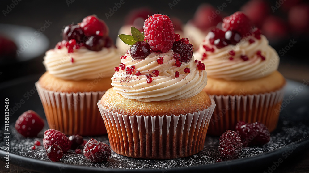 cupcakes with berries, Delicious Cupcakes with Whipped Cream Frosting, Raspberries, and Berry Garnish cupcakes with berries, Delicious Cupcakes with Whipped Cream Frosting, Raspberries, and Berry Garnish