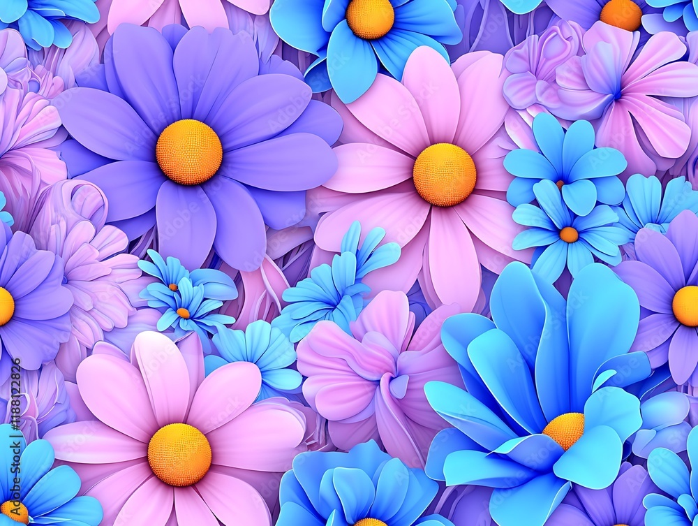 Obraz premium Seamless abstract beautiful purple and blue magical flowers, Beautiful Abstract Floral Pattern in Purple and Blue
