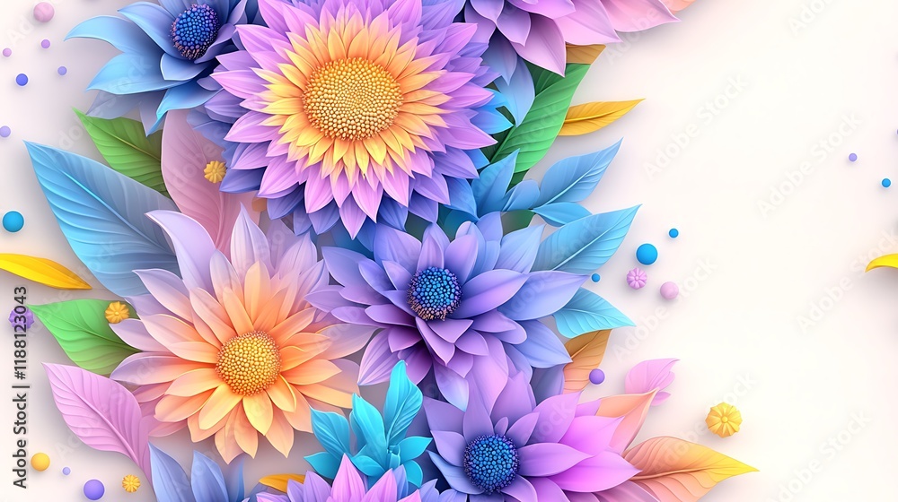 Obraz premium Seamless abstract beautiful purple and blue magical flowers, Colorful Abstract Floral Design in Purple and Blue Hues