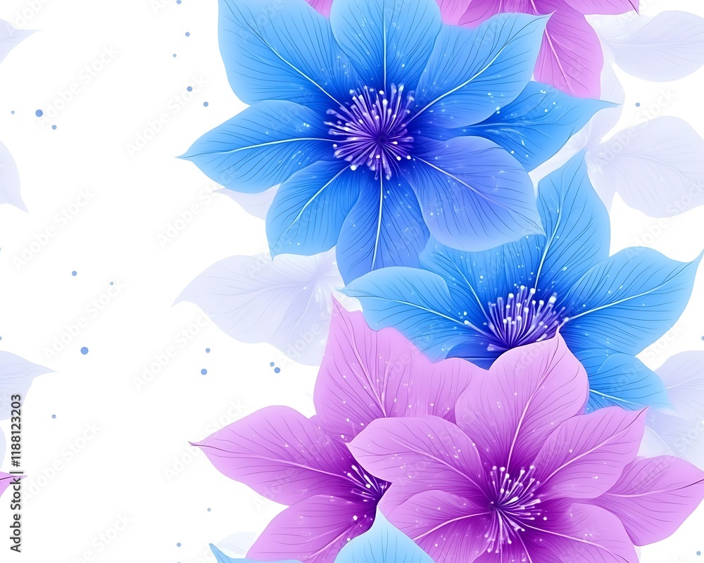Obraz premium Seamless abstract beautiful purple and blue magical flowers, Beautiful Seamless Abstract Floral Pattern in Purple and Blue