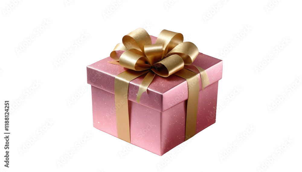 A beautifully wrapped pink gift box with a golden ribbon, shining with a soft, ethereal glow, A beautifully wrapped pink gift box with a golden ribbon, shining with a soft, ethereal glow,