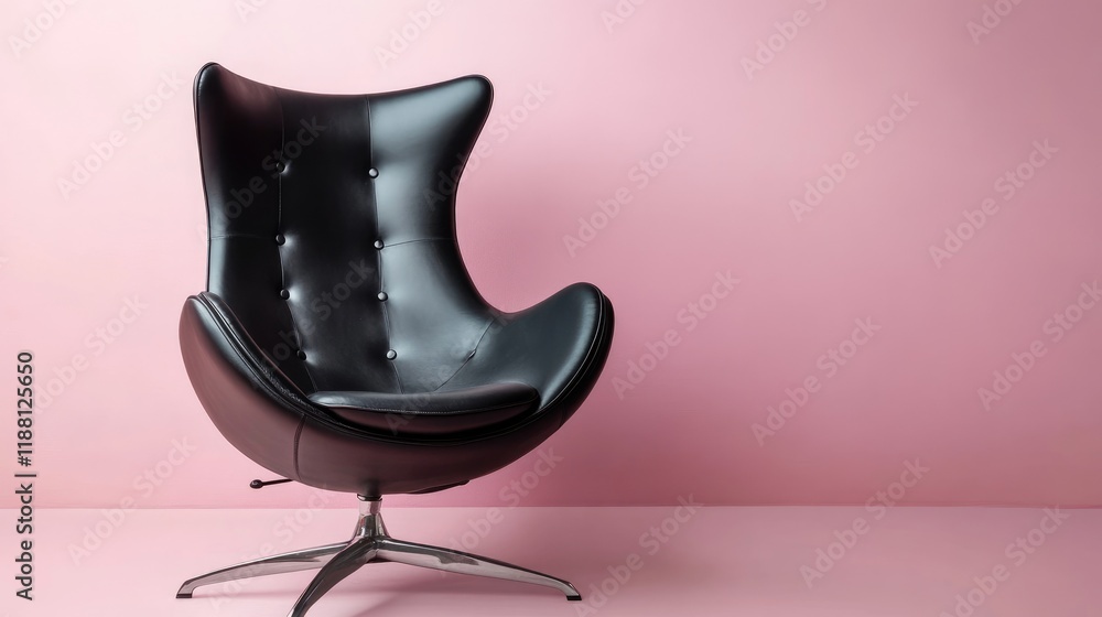 Sleek black leather lounge chair, placed on a soft pastel gradient background, modern aesthetic. Sleek black leather lounge chair, placed on a soft pastel gradient background, modern aesthetic.
