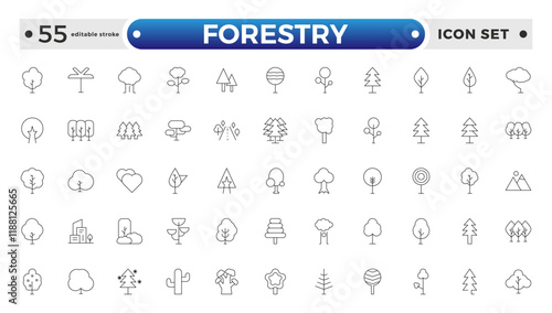 Tree and Forest outline Icon Pack. Modern Collection for Design, Web Sites, Apps, Cards. Contains Linear Images of Deciduous and Coniferous Trees. Editable stroke outline icon.
