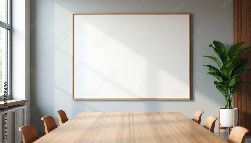 An unfilled poster space on the wall of a conference room open for artistic design An unfilled poster space on the wall of a conference room open for artistic design
