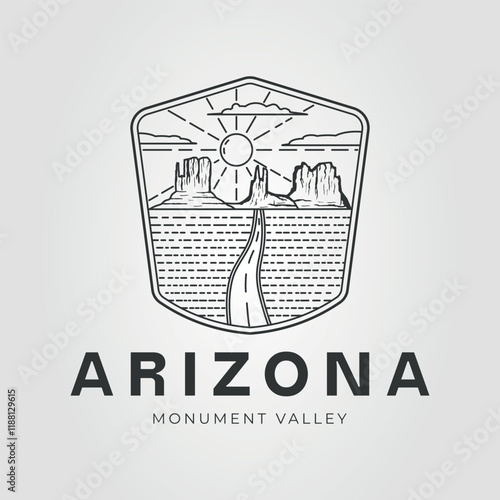 monument valley or Arizona line art logo vector illustration design