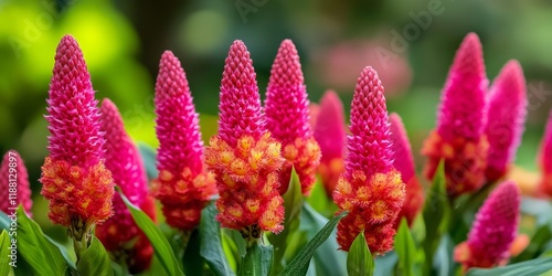 Fototapeta Naklejka Na Ścianę i Meble -  Vibrant cockscomb flowers bloom beautifully in the garden, showcasing their unique texture and colors, making the garden an inviting space filled with stunning cockscomb flower displays.