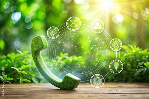 phone call icons that symbolize call, creating a harmonious blend of nature and technology in the  office, minimal