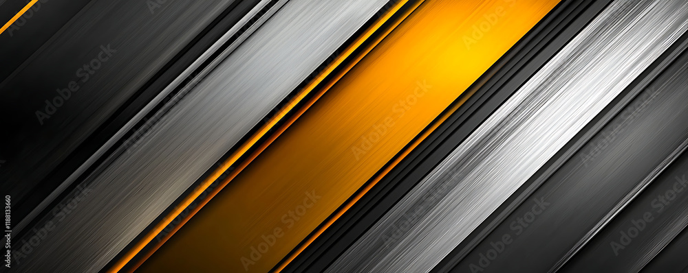 Obraz premium An abstract composition of diagonal metallic lines in yellow, silver, gray, and black shades, creating a visually striking pattern with a modern and sleek appearance enhanced by texture.
