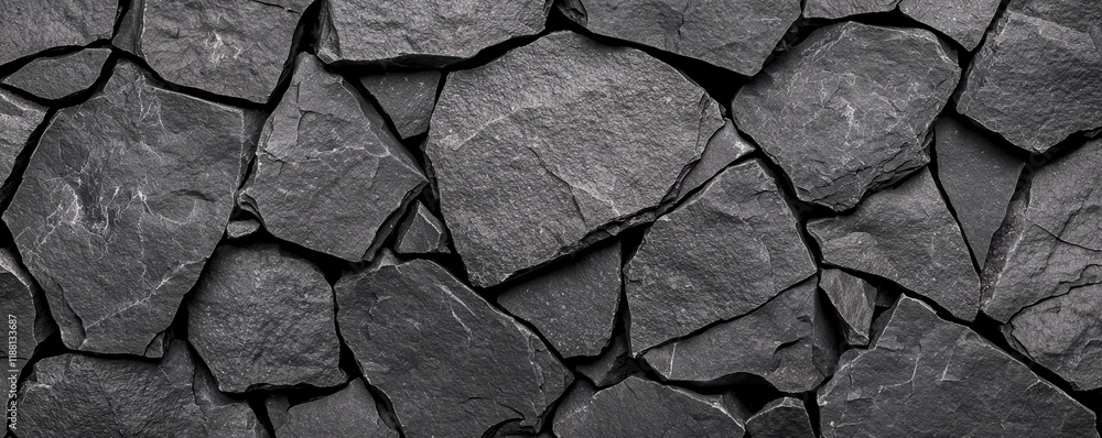Fototapeta premium Grunge texture background concept. Textured black stone wall with irregular shapes and patterns.