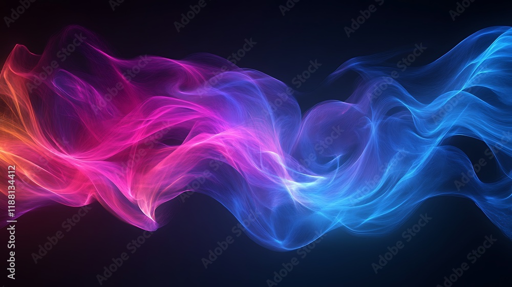 Fototapeta premium Abstract colorful smoke wave, dark background, digital art, website banner