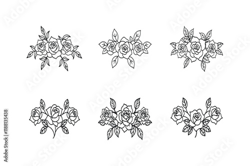 ntricate Line Art Design of Symmetrical Blooming Roses with Detailed Petals and Leaves photo