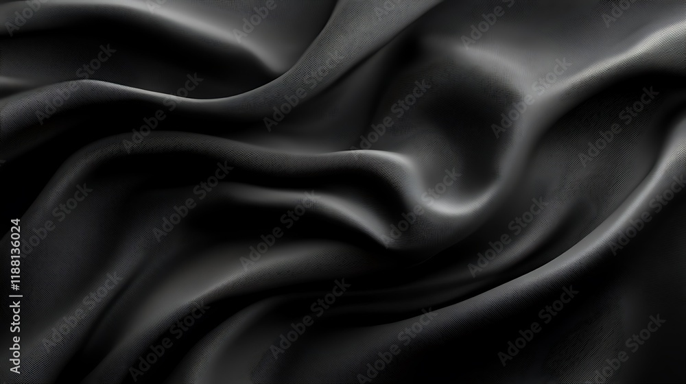 Fototapeta premium Dark fabric, elegant waves, smooth texture, background for design