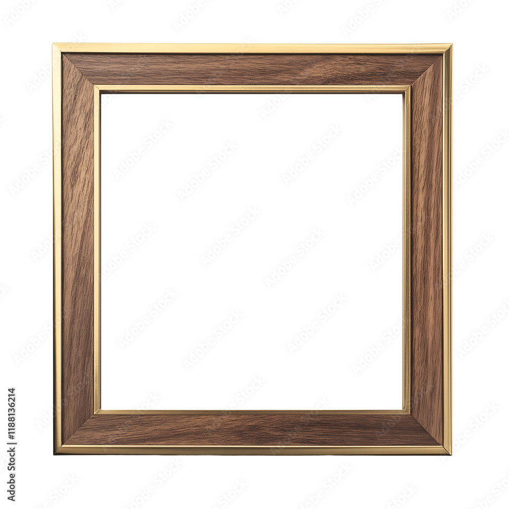 Certificate frame with a polished wooden border and gold accents, isolated. Isolated on transparent or white background cut out Certificate frame with a polished wooden border and gold accents, isolated. Isolated on transparent or white background cut out