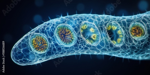 Paramecium caudatum observed using differential interference contrast DIC microscopy with lambda enhancement, showcasing the unique features of Paramecium caudatum in detail. photo