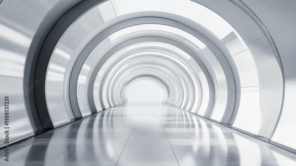 Futuristic white tunnel with glowing end. Futuristic white tunnel with glowing end.