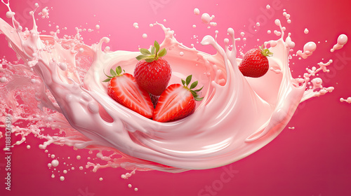 Fresh Strawberries in Creamy Pink Yogurt Splash