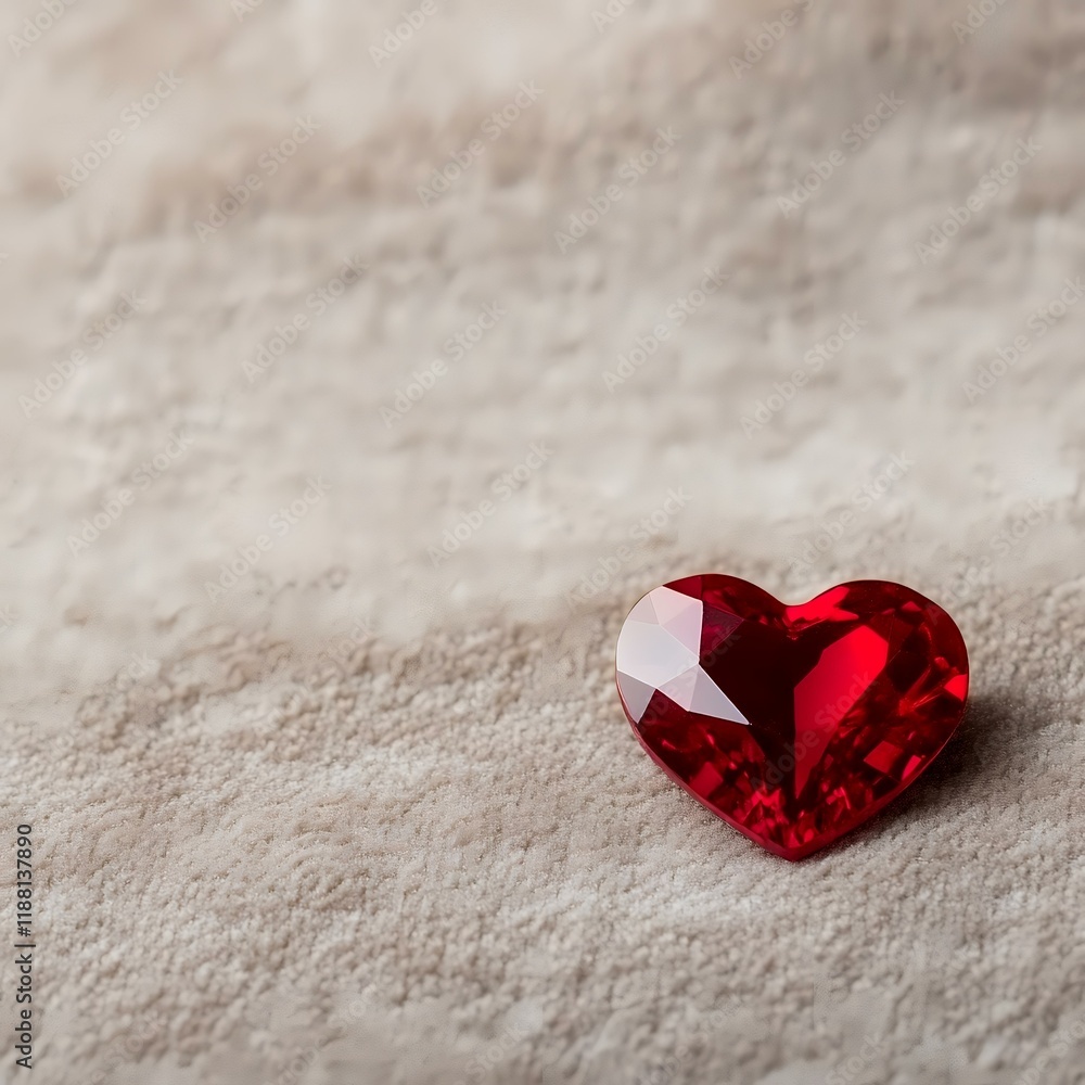 Fototapeta premium Red heart gem on textured surface, Valentine's Day, love concept, background copy space, romantic greeting card