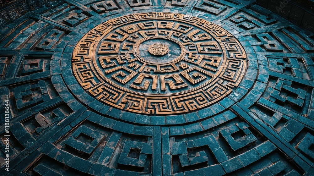 Obraz premium Intricate Round Pattern Design on Stone Surface with Geometric Motifs