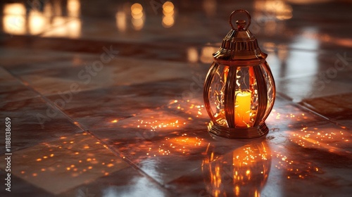 Golden Lantern Illuminates Dark Floor With Warm Candlelight