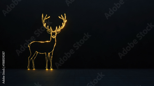 A black wall with a gold LED light that forms the outline of large deer photo