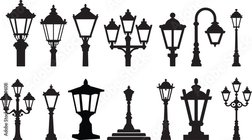 Collection of Black Silhouette Street Lamps