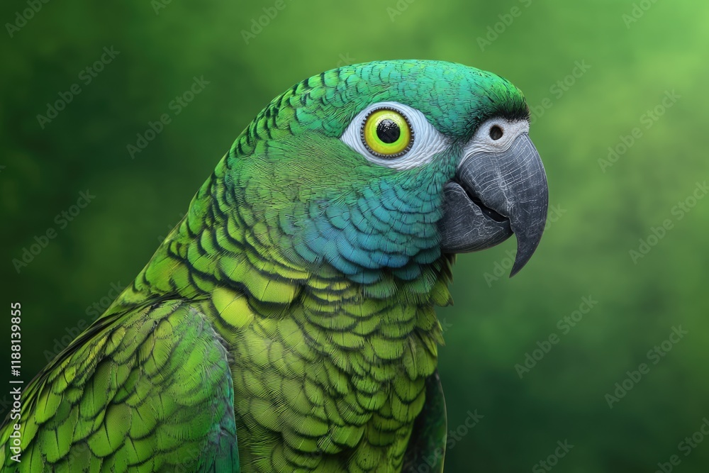 Fototapeta premium Blue naped parrot portrait with green background. Also known as Luzon parrot.