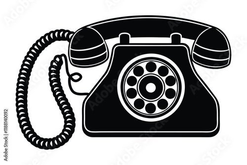 Retro telephone with coiled cord vector art silhouette.eps