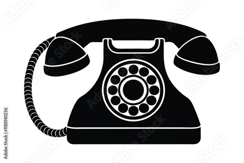 Retro telephone with separate earpiece vector art silhouette.eps